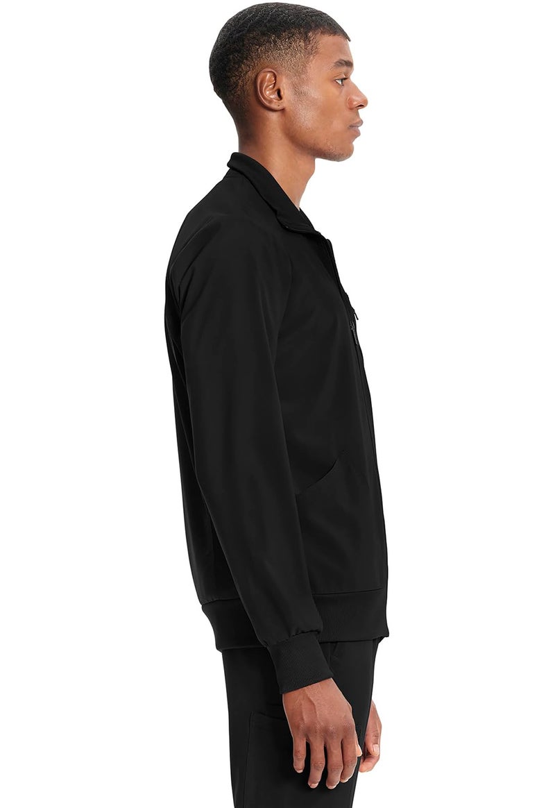 Cherokee Infinity Mens Zip Front Warm-Up Scrub Jacket, Modern Fit, 5 Pockets, Rib-Knit Panels Moisture Wicking - CK305A, L, Black - Image 4